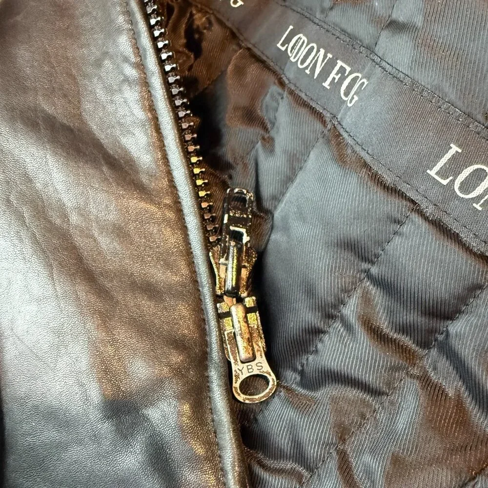 London Fog Men M Leather Jacket Full Zip Black Long Sleeve Lined Outdoor Layer